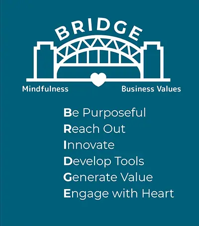 Darby-Hobbs-with-book Bridge - Be Purposeful Reach Out Innovate Develop Tools Generate Value Engage with Heart